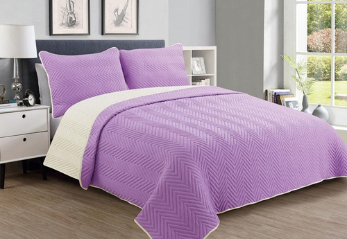 Cubrecama Quilt Liso Reversible Twin 1 1/2 Plaza Con Fundon