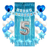 Kit Decoración Feliz Cumpleaño Bombas Azul+numero+cortina