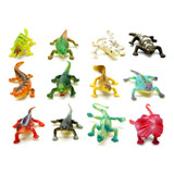 Juguete Animales Mini Lagartija Goma Set X12 Iguana Reptiles