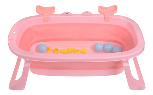 Tina Bañera Plegable Para Bebe Ligera + Jugetes Termometro Color Rosa Ojitos