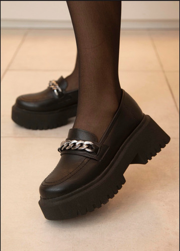 Mocasin Cadena Mujer Zapatos Taco 5 Cm Plataforma Liviana