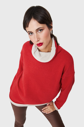 Sweater Holgado Efecto Doble Prenda Rojo Nicopoly