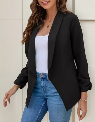 Saco Blazer Para Oficina Manga 3/4 Chaqueta De Solapa Mujer