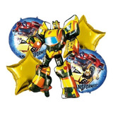 Set 5 Globos Transformers Bumblebee 60cm Redondos Estrellas