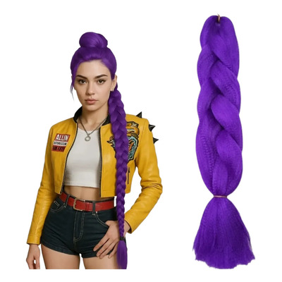 Trenza Morada Kanekalon Disfraz Rumi Guerreras K-pop Morado