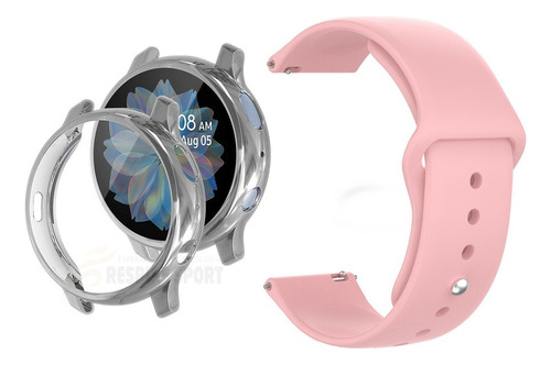 Pulseira Silicone Para Galaxy Active2 40 Capa Proteção Total Cor Prata - Rosa