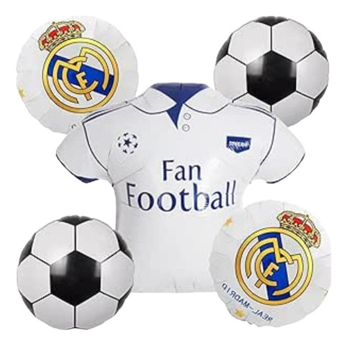 5 Globos Metalicos Futbol Real Madrid Decoracion Partido 