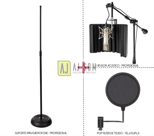 Kit Difusor Acústico,vocal Booth Black Filter+pedestal Ferro
