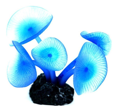Enfeite Silicone Aquário Soma Coral Mushroom Long Stem Azul
