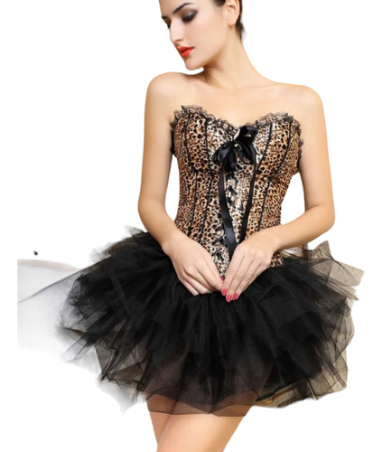 Corset Con Tutu De Saten Animal Print Leopardo Importado