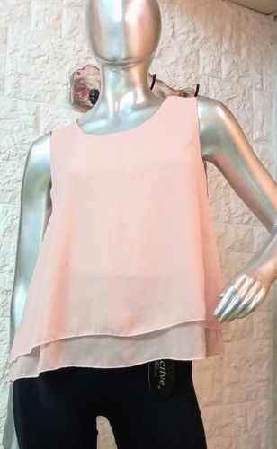 Blusa D Vestir Noche Día Casual D Crepé Georgette S/ Mangas