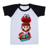 Camiseta Infantil Raglan Super Mario Odyssey Game