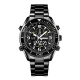 Reloj Hombre Skmei 1600 Acero Alarma Cronometro Elegante Color De La Malla Negro Color Del Bisel Negro