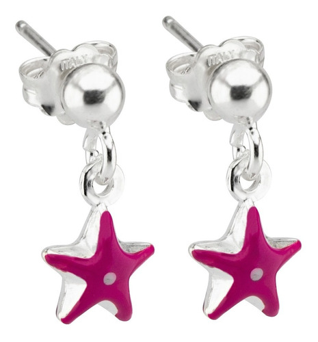 Aros Colgantes Estrellas Rosa  Plata 925 Regalo Nena Niña