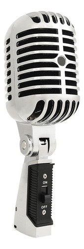 Microfone Vintage Dinâmico Eltec Cm55 Em Metal + Estojo Top Cor Prateado
