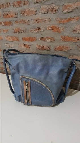 Cartera Mochila Cuero Celeste