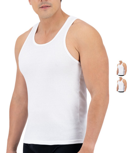 Camiseta Para Hombre Acanalada Trueno 2 Piezas ( Blanca )