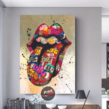 Cuadro Lengua Rolling Stones Graffiti Canvas Grueso 140x90 Color Multicolor