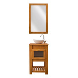 Vanitory Apoyo Madera Maciza 50 Cm Rustico Puerta Espejo