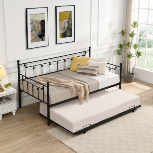 Sofá Cama Doble De Metal Con Cama Nido Extraíble, Moderno So