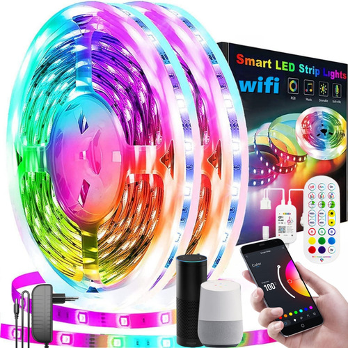 20m Wifi Fita Led 5050 Rgb Fonte + Controle Compatível Alexa