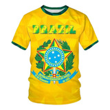 Playera Deportiva 3d De La Bandeira Brasil Manga Curta