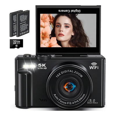 Cámara Digital 5k WIFI 75mp Cámara Vlog Con Tarjeta Sd, 2 Pilas Cámara Digital 5k 75mp +32gb Webcam Filtros Principiantes | Envío gratis