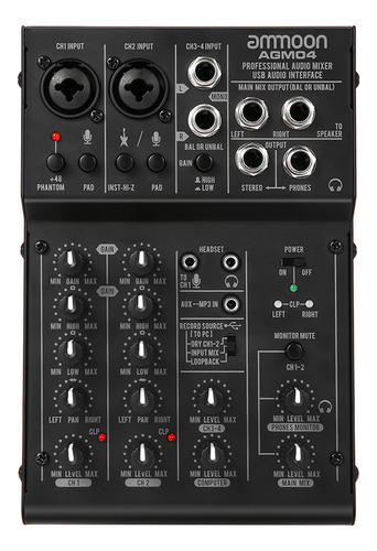 Mesa De Mezclas Eq Studio Mixer Agm04 Ammoon Power 2 Bandas