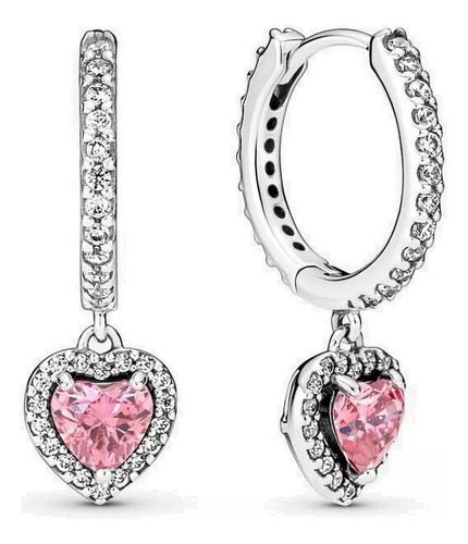 Aros Halo De Corazón Brillante Modelo Pand+ Caja Y Bolsa 