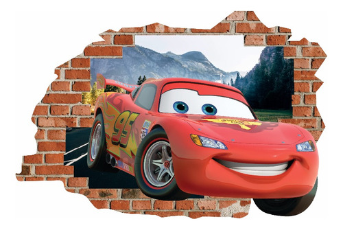 Vinilos Efecto 3d Pared Rota Cars  Rayo Mcqueen - 1mx60cm