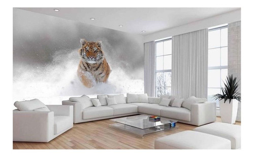 Papel De Parede Tigre Correndo Neve Paisagem M² Anm227