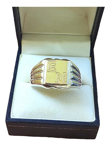 Anillo Sello Hombre Iniciales Grabadas Macizo Plata 925 Oro