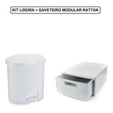 Kit Gaveteiro Modular + Lixeira Cesto 6 Litros Rattan Nitron