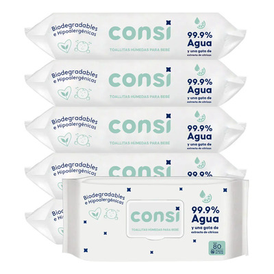 Consi Toallitas Húmedas Bebé, 99.9% Agua, Sin Químicos 480pz | MercadoLibre