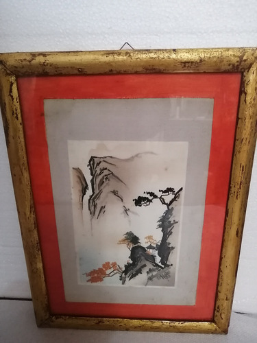 Cuadro Pintura China Antigua Vintage Tinta En Seda Paisaje