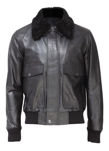 Campera De Cuero Para Hombre Aviadora Cuero Vacuno Cuello Piel (napalán) Desmontable Liam Leather 