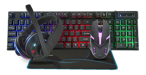 Kit Gamer 3dfx Ogmios Teclado Mouse Audifonos Mouse Pad