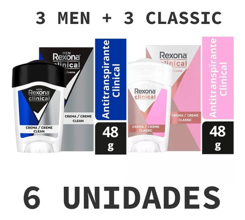 6 Unidades Rexona Clinical 3 Women + 3 Men 48g En Crema