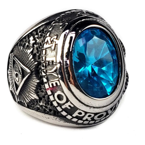 Anillo Baphomet Azul Y Ojo Que Todo Lo Ve Acero Inoxidable B