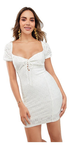 Vestido Dama Casual Corto Escote Blanco 334-01
