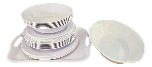 Set X50 Piezas Juego De Platos Melamina Blanco Liso Cocina