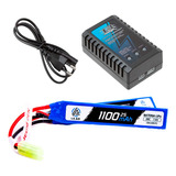 Carregador L3ac + Bateria Lipo Airsoft 1100mah 2s 7.4v 20c