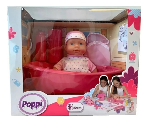 Muñeca Bebe Bebote Con Bañadera Juguete Con Accesorios Poppi