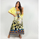 Vestido Kaftan Indiana Estampada Plus Size Saída De Praia009