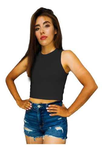 Crop Top De Dama Cuello Redondo Sin Manga Ombliguero Blusa 