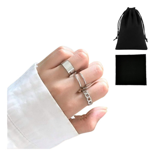 Set Anillo Conjunto Aleación Mujer Regalo Negro Simple 3pzs