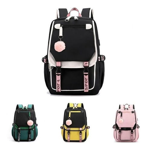 Kawaii Mochila Juvenil Estilo Coreano Com Porta Usb