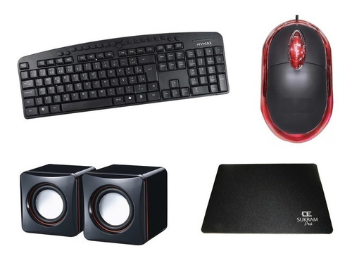 Kit Escritório Mouse Teclado Mousepad Caixa De Som Barato