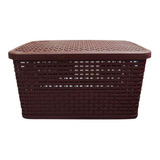 Canasta Rattan Chocolate Con Tapa Paq  4 Pzas