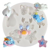 1pcs Molde Silicona Cangrejo Ballena Estrella De Mar Fondant